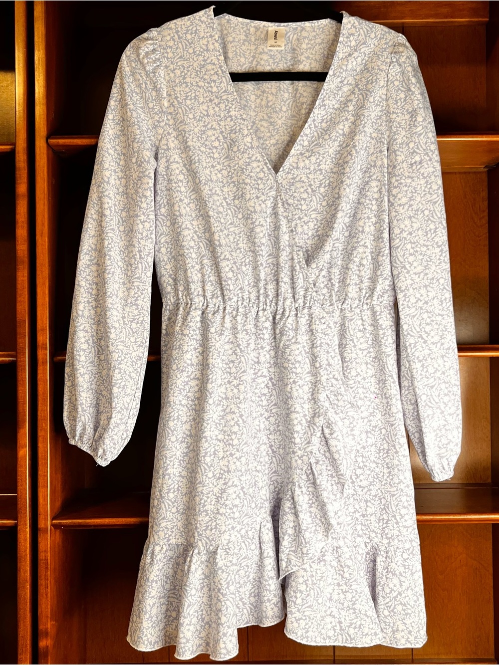CottagecorePeriwinkle Blue Floral Long-Sleeve Lightweight Flowy Wrap Fit & Flare